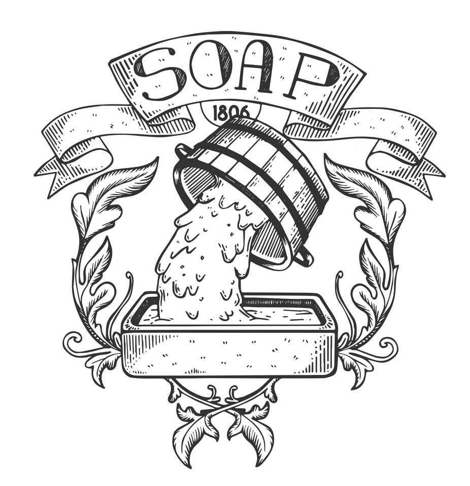 Soap maker vintage emblem engraving vector